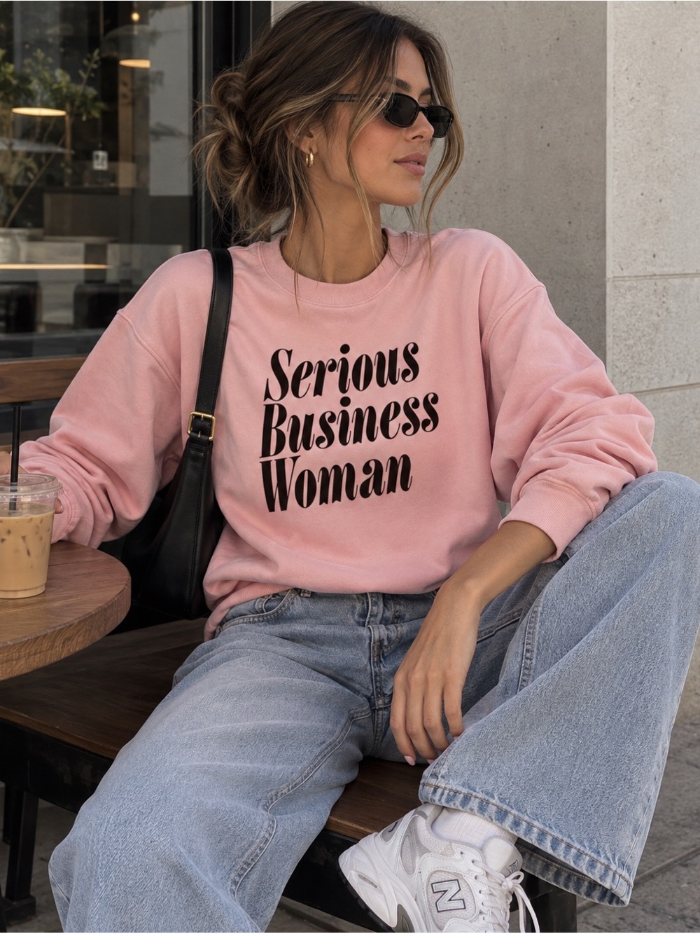 ban.do Serious Business Woman Graphic Sweatshirt Pink S NWOT